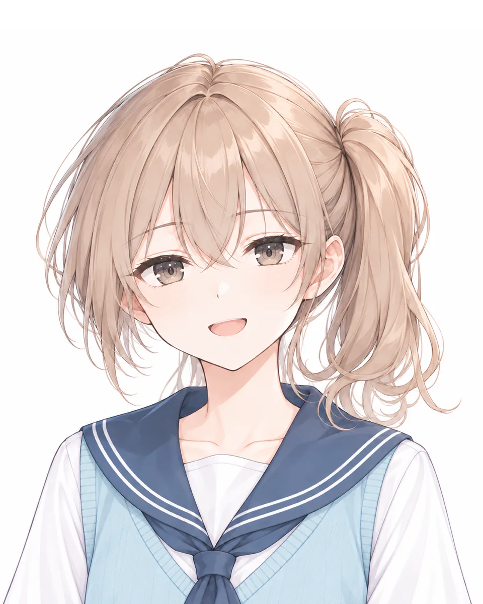 水色のベストの凛のバストアップ